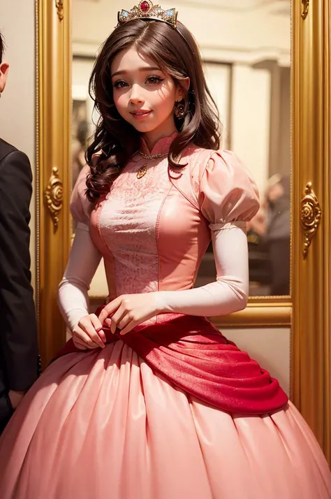 smile, long hair,  <lora:pokimanelol_128_64_512_v1:0.9> pokimanelol, <lora:princess_peach_dress_outfit-base-anylora-v1-1-1-000017_1_BiiIIMoOOo_WOF:1.3> (peachdress:1.2), puffy short sleeves, jewelry, pink dress,, ultra detailed, masterpiece, best quality, aesthetic, detailed,