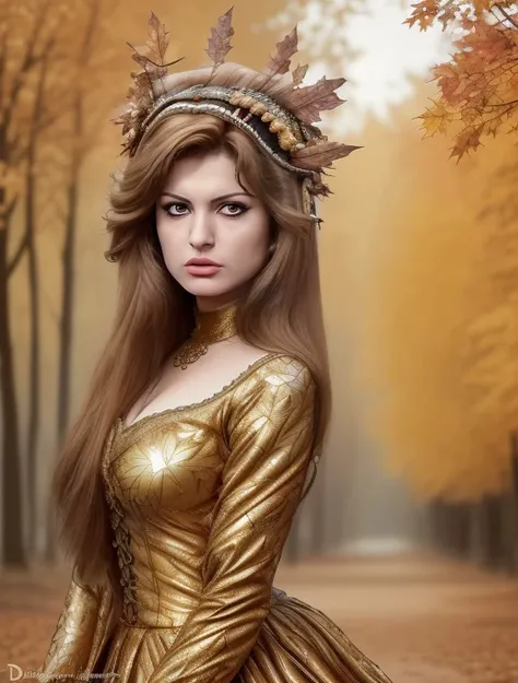 Masterpiece, beautiful meral_zeren, drill hair, wearing gold laced dress, autumn, leaves, trees, best quality, samdoesarts, portrait, intricate detail, relaxing, brown eyes, headdress, detailed eyes, big pupils, brown eyes
<lora:meral_zeren:0.8>,