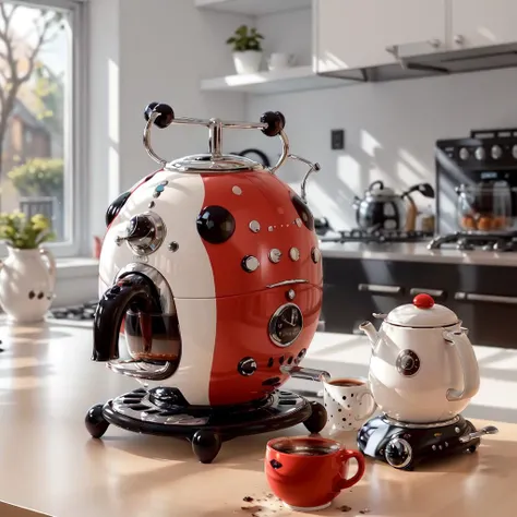 <lora:LadybugAI:.9>, LadybugAI coffee machine , red and black