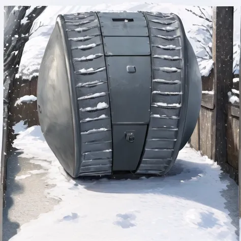 (masterpiece, high resolution, ultra-detailed, illustration), kugelpanzer, winter, snow, cold, (beautiful detailed background, running track:1.2)