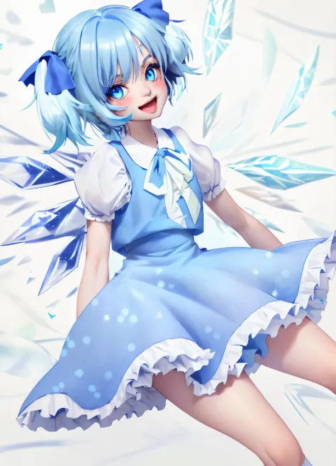 ice, blue eyes, skirt, smile, blush, simple background, shirt, solo, matching hair/eyes, white background, petticoat, looking at viewer, blue hair, ribbon, twintails, wings, ice wings, open mouth, cirno, skirt set, 1girl, short sleeves, puffy sleeves, hair ribbon, vest  <lora:cirno:0.8> ,circled 9,petticoat,ice wings,white background,smile,open mouth,ai \(boredom\),simple background,1girl,twintails,vest,looking at viewer,blue hair,blue eyes,ribbon,ice,cirno,skirt,blush,puffy sleeves,wings,alternate hairstyle,solo,skirt set,shirt,short sleeves,hair ribbon,matching hair/eyes,touhou,highres