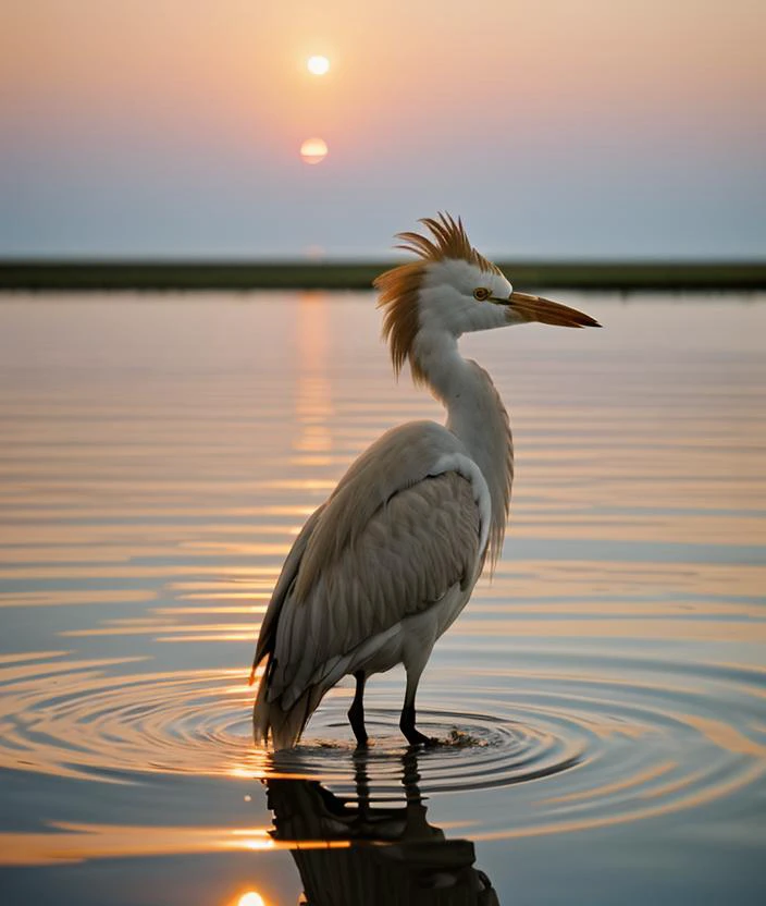 <b3b31b>, nature, Warm light, upper body, High definition, Olympus OM1 sharp focus, f 3.4, Reflected in the water, close portrait photo, Sunset