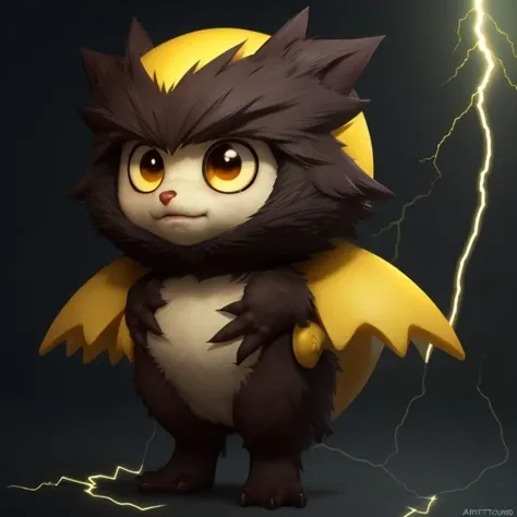 pmmkr2024, anime, cartoon, creature, best quality, trending on artstation, masterpiece, cute, yellow, electricity, big eyes, furry, spikey