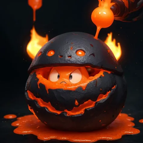 pmmkr2024, magic, anime, cartoon, creature, best quality, trending on artstation, masterpiece, cute, orange lava blob