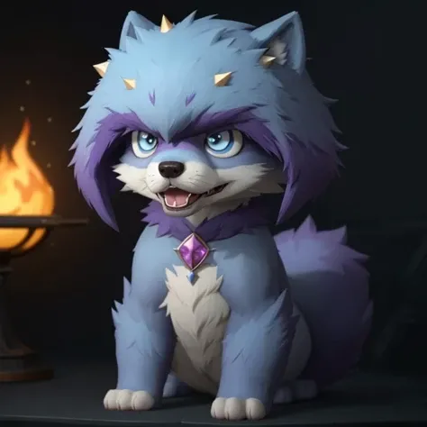pmmkr2024, magic, anime, cartoon, creature, best quality, trending on artstation, masterpiece, cute, wolf, purple fur, spikey