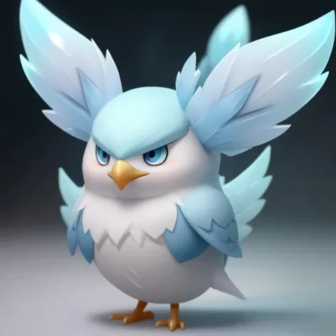 pmmkr2024, magic, anime, cartoon, creature, best quality, trending on artstation, masterpiece, cute, ice bird, light blue, flying, ice wings