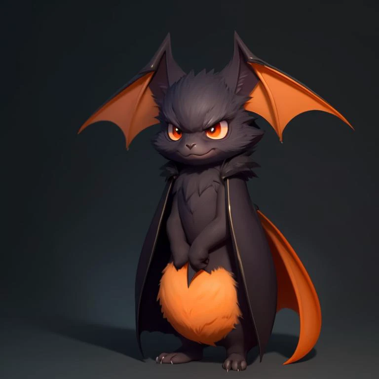 pmmkr2024, magic, anime, cartoon, creature, best quality, trending on artstation, masterpiece, cute, orange bat,