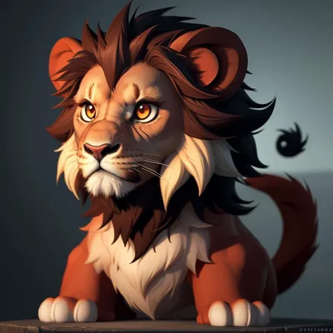 pmmkr2024, magic, anime, cartoon, creature, best quality, trending on artstation, masterpiece, cute, red baby lion