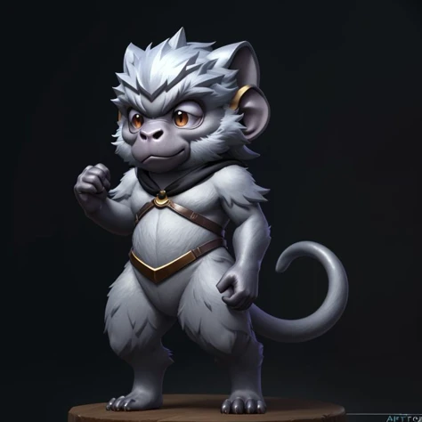 pmmkr2024, magic, anime, cartoon, creature, best quality, trending on artstation, masterpiece, cute, silver monkey