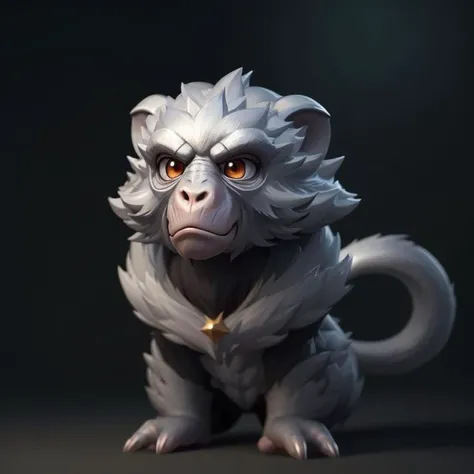 pmmkr2024, magic, anime, cartoon, creature, best quality, trending on artstation, masterpiece, cute, silver monkey