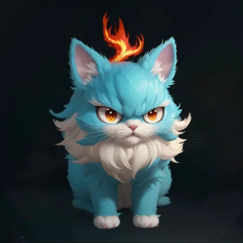 pmmkr2024, red, cat, fluffy, flaming, anime, cartoon, creature, best quality, trending on artstation, masterpiece, vibrant colors, cute, monster