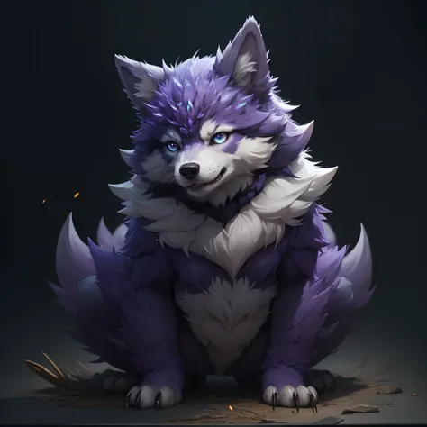 pmmkr2024, magic, anime, cartoon, creature, best quality, trending on artstation, masterpiece, cute, wolf, purple fur, spikey,<lora:pmmkr2024:0.8>,blue eyes,<lora:ral-crystals-sd15:0.5>,