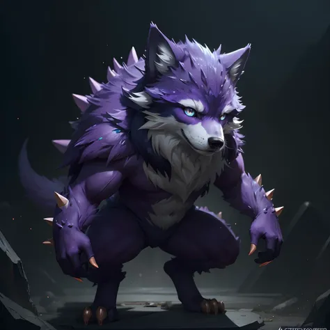 pmmkr2024, magic, anime, cartoon, creature, best quality, trending on artstation, masterpiece, cute, wolf, purple fur, spikey,<lora:pmmkr2024:0.8>,blue eyes,<lora:ral-crystals-sd15:0.5>,