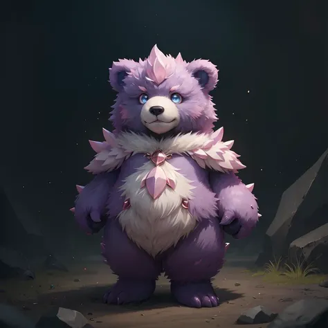 pmmkr2024, magic, anime, cartoon, creature, best quality, trending on artstation, masterpiece, cute, pink bear, purple fur, spikey,<lora:pmmkr2024:0.8>,blue eyes,<lora:ral-crystals-sd15:0.5>,