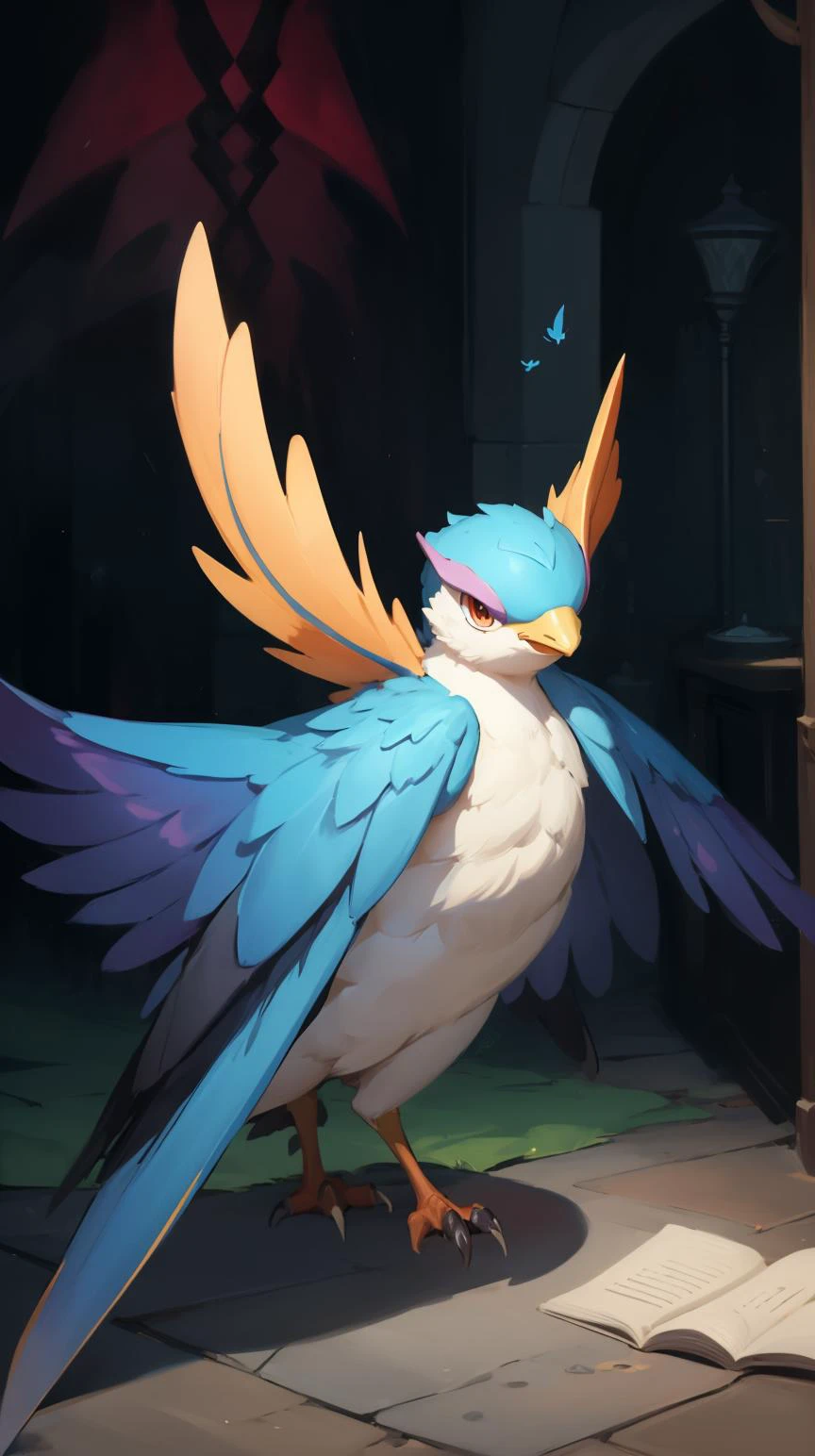 <lora:pmmkr2024:0.8>pmmkr2024 (Swallow:1.3), magic, anime, cartoon, creature, best quality, cute, in infernal palace, (Masterpiece:1.3) (best quality:1.2) (high quality:1.1)