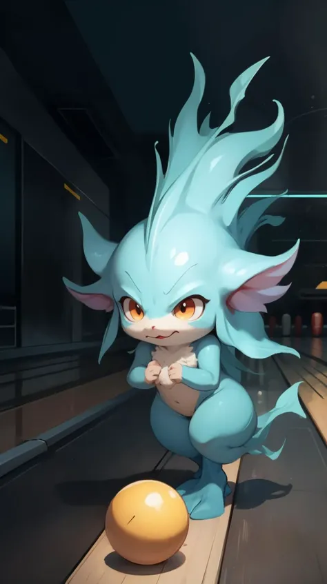 <lora:pmmkr2024:0.8>pmmkr2024  (Sea monk:1.3), magic, anime, cartoon, creature, best quality, cute, in bowling alley, (Masterpiece:1.3) (best quality:1.2) (high quality:1.1)
