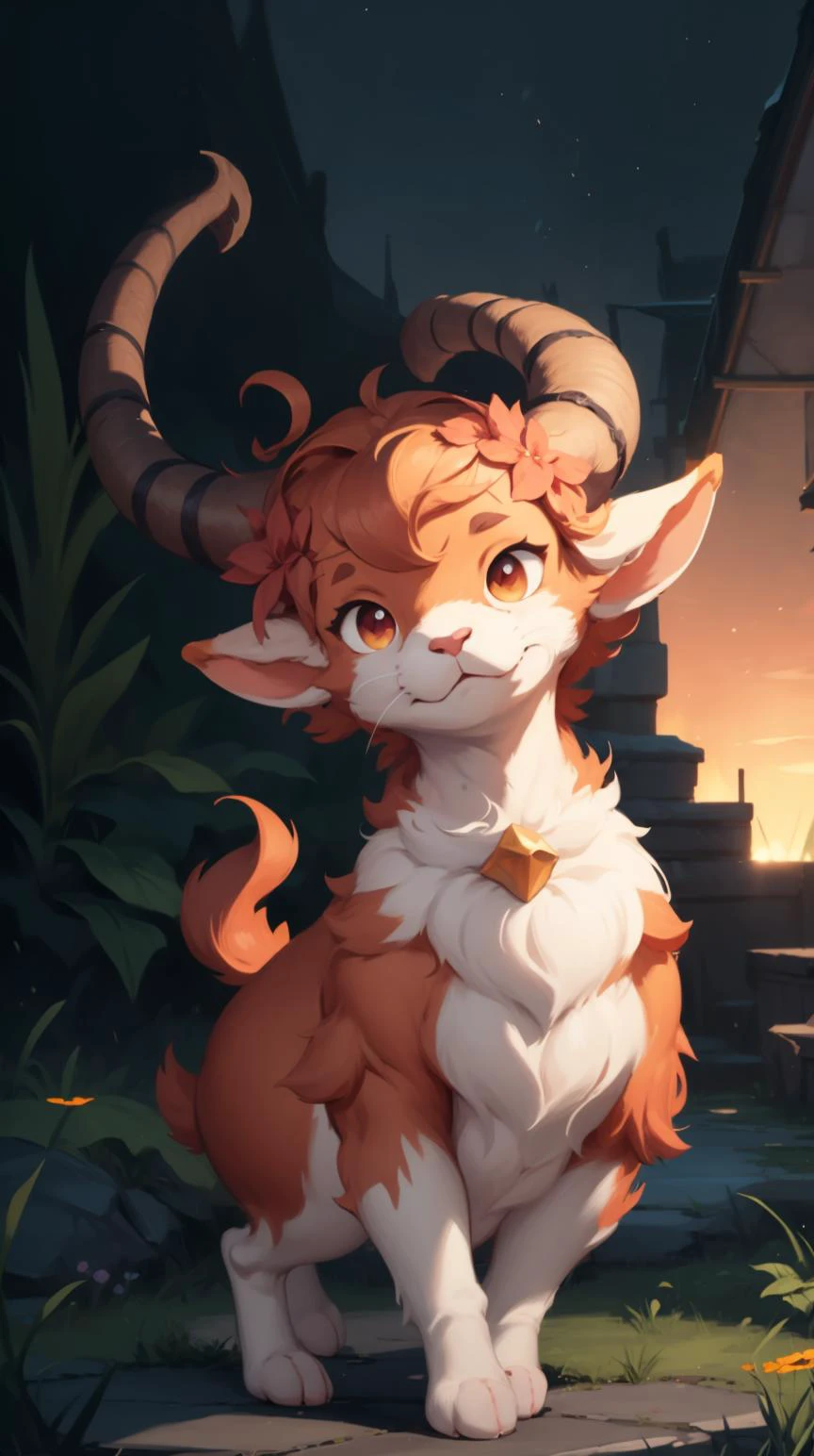 <lora:pmmkr2024:0.8>pmmkr2024 (Faun:1.3), magic, anime, cartoon, creature, best quality, cute, in sunset, (Masterpiece:1.3) (best quality:1.2) (high quality:1.1)