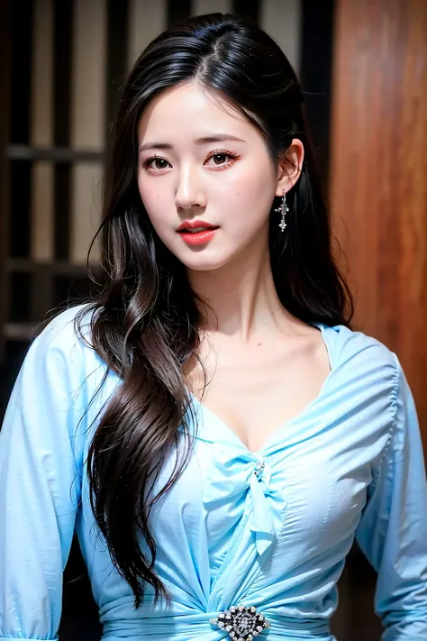 masterpiece, best quality, 1girl, aqua eyes, black hair, closed mouth, multicolored background, looking at viewer, outdoors, solo, upper body, alluring, clean, beautiful face, pure face, pale skin, sexy pose,long hair, ((perfect female figure)), mature female, milf, narrow waist, chinese deity,