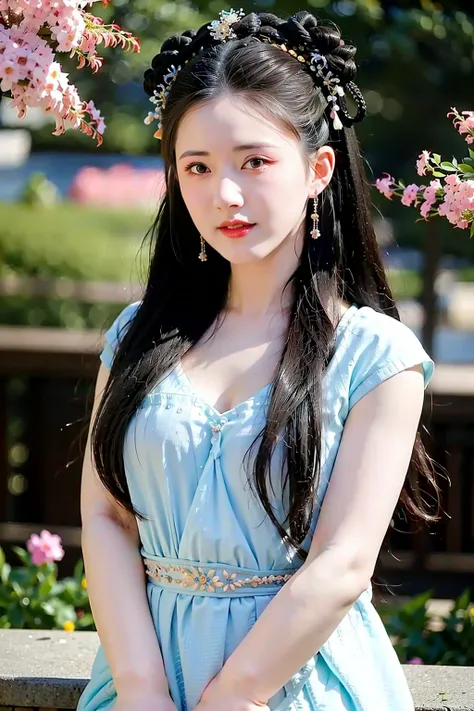 masterpiece, best quality, 1girl, aqua eyes, black hair, closed mouth, multicolored background, looking at viewer, outdoors, solo, upper body, alluring, clean, beautiful face, pure face, pale skin, sexy pose, long hair, ((perfect female figure)), mature female, milf, narrow waist, chinese deity