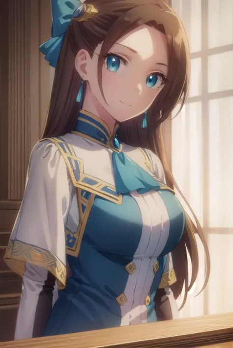 girl blue dress medieval europe fantasy young lady twintails brown hair　apprentice knight