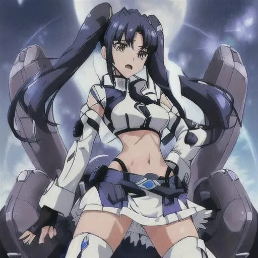 <lora:Salia_Crossange-10:1>masterpeace,best quality,Salia_Crossange, 1girl, solo, blue miniskirt, navel, twintails, blue hair, boots, midriff, fingerless gloves, white thighhighs, zettai ryouiki