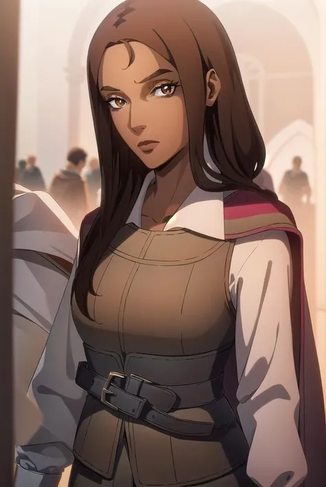 greta, <lyco:greta-lyco-nochekaiser:1>,
greta, long hair, brown hair, (brown eyes:1.5), dark skin, dark-skinned female,
BREAK shirt, long sleeves, white shirt, boots, belt, pants, cape, black footwear, vest, knee boots,
BREAK looking at viewer,
BREAK indoors,
BREAK <lyco:GoodHands-beta2:1>, (masterpiece:1.2), best quality, high resolution, unity 8k wallpaper, (illustration:0.8), (beautiful detailed eyes:1.6), extremely detailed face, perfect lighting, extremely detailed CG, (perfect hands, perfect anatomy),