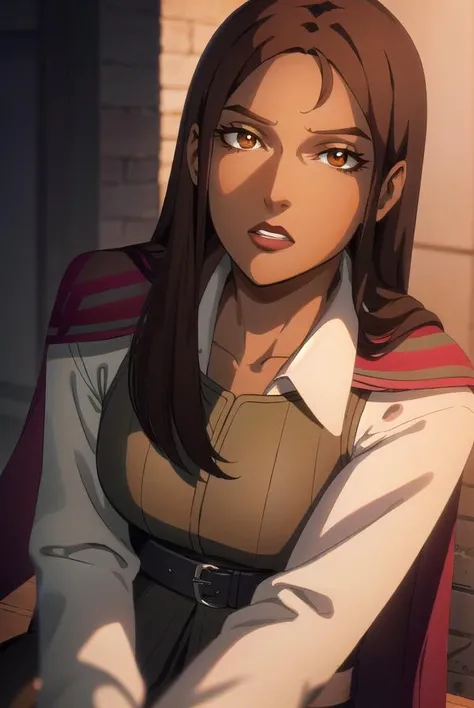 greta, <lyco:greta-lyco-nochekaiser:1>,
greta, long hair, brown hair, (brown eyes:1.5), dark skin, dark-skinned female,
BREAK shirt, long sleeves, white shirt, boots, belt, pants, cape, black footwear, vest, knee boots,
BREAK looking at viewer,
BREAK indoors,
BREAK <lyco:GoodHands-beta2:1>, (masterpiece:1.2), best quality, high resolution, unity 8k wallpaper, (illustration:0.8), (beautiful detailed eyes:1.6), extremely detailed face, perfect lighting, extremely detailed CG, (perfect hands, perfect anatomy),