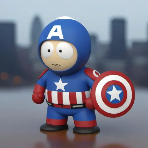kenny as captain america, city background <lora:SouthPark3D1024-000315:0.8>