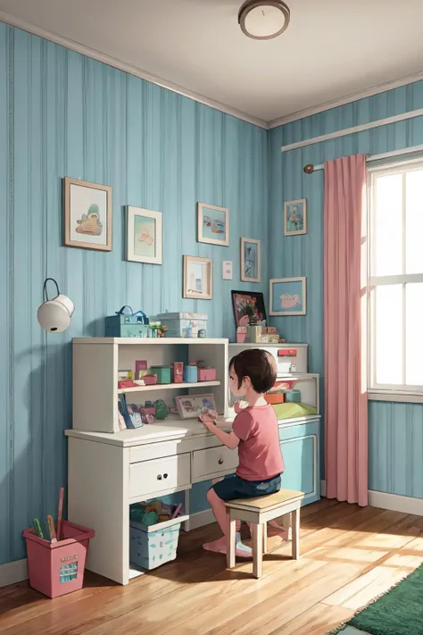 <lora:ARWchildreninterior:1>, childreninterior room,  indoor, room, pastel color wallpaper,
(best quality, masterpiece, RAW photo,ultra-detailed:1.2), <lyco:GoodHands-beta2:1.0>, 1girl, full body, (Clutter-Home:0.6)