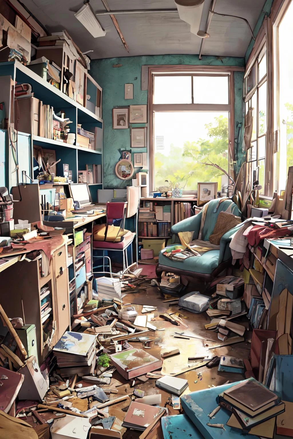 <lora:ARWchildreninterior:1>, childreninterior room, indoor, room, pastel color wallpaper, book shelf, desk, chair,
(best quality, masterpiece, RAW photo,ultra-detailed:1.2), <lyco:GoodHands-beta2:1.0>, 1girl, full body, (Clutter-Home:1.2)