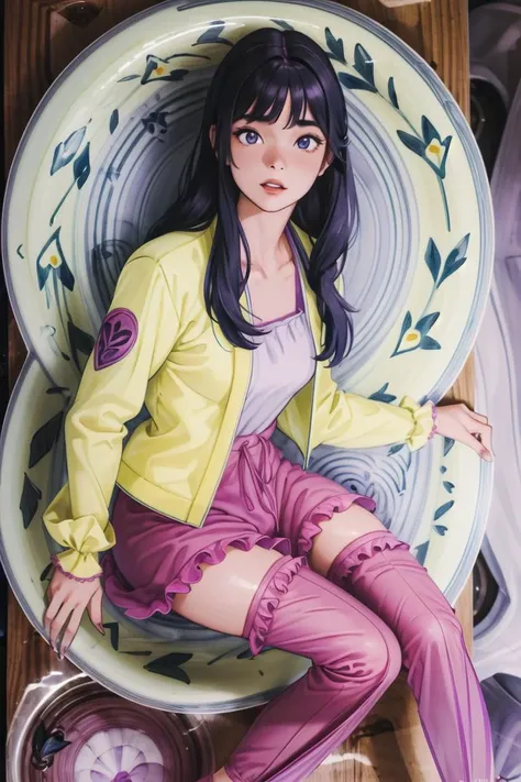 1girl,(plate:1.6) (werewolf:1.3), Flood,River,Thicc,Flat Breasts,kneeling,Medium Hair,Pixie cut,(fuchsia Ruffled Top,lavender Parachute Pants:1.3),love live,Surgeon Outfit ,(masterpiece,detailed,highres:1.4) <lora:plate:1.2>