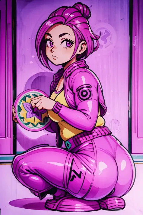 1girl,(plate:1.6) (illustration:1.3), Modern,Safari,Fat,Fat Breasts,Squatting, ass focus,Medium Hair,Mohawk,(lavender Varsity Jacket,fuchsia Cargo Pants:1.3),Dragon Quest,Pink Dress ,(masterpiece,detailed,highres:1.4) <lora:plate:1.0>