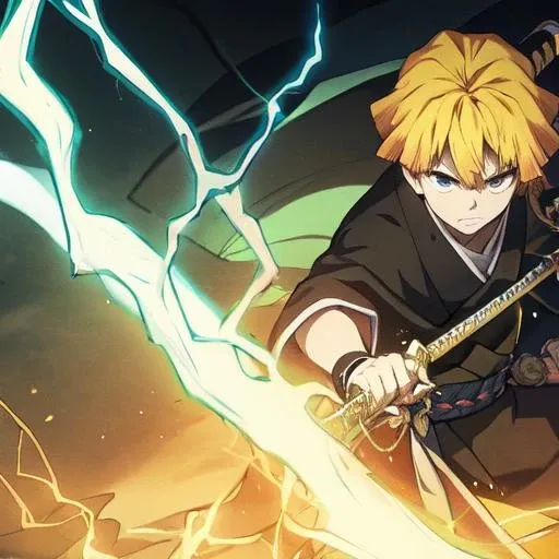 Yellow hair, katana, ray, electricity, agatsuma zenitsu,  <lora:Z3n1tsu-06:0.8>
