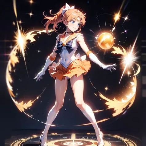 masterpiece best quality 1girl, hentai eroge HCG,detailed eyes,solo,full body standing:1.5,looking away,orange hair:1.3,half updo,short hair,ponytail,hair rebbon, white high socks:1.6,white panty:1.5,eternal sailor venus,sailor senshi uniform, orange skirt:1.7, elbow gloves, tiara, orange sailor collar:1.3, orange choker, white gloves, jewelry,orange heels:1.5,<lora:sailor_senshi_uniform-1.0:0.65>, <lora:sailor_venus_v2:0.3>,dynamic effect, effect is shiny transform scene henshin, gravure poses,gentle smile, zentangle magic circle in background, <lora:apstyle2:0.8>,apstyle,apstyle3 ,masterpiece,best quality