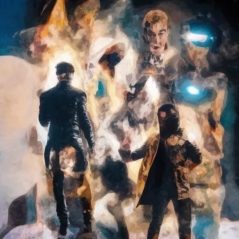 photo (glitchstick:1) 2 man a parallel dimension of superheroes <lora:GlitchStickV15-256:0.6>