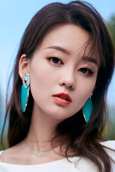 masterpiece, best quality, 1girl, aqua eyes, black hair, closed mouth, earrings, multicolored background, hoop earrings, jewelry, looking at viewer, sexy dress, long hair, outdoors, solo, full body, alluring, clean, beautiful face, pure face, pale skin, <lora:qxin_v3chloin:0.85>