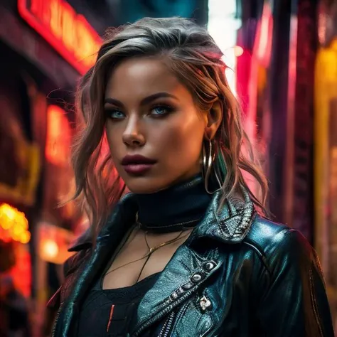 (masterpiece:1.2), (best quality,:1.2), 8k, HDR, ultra detailed, ((photorealistic)), professional light, cinematic lighting, fashion photography, ambient lighting, face lighting, Olivia, <lora:Olivia-10:1>, dynamic pose, earrings, choker, dark makeup, ((portrait shot)), OverallDetail, fhanddetail, ffacedetail, as cyberpunk street samurai, long black leather coat, turtleneck pullover, <lora:detail_slider_v4:2>, <lora:CyberPunkV2:0.7>,7Cy6er7P0nk9, looking at viewer