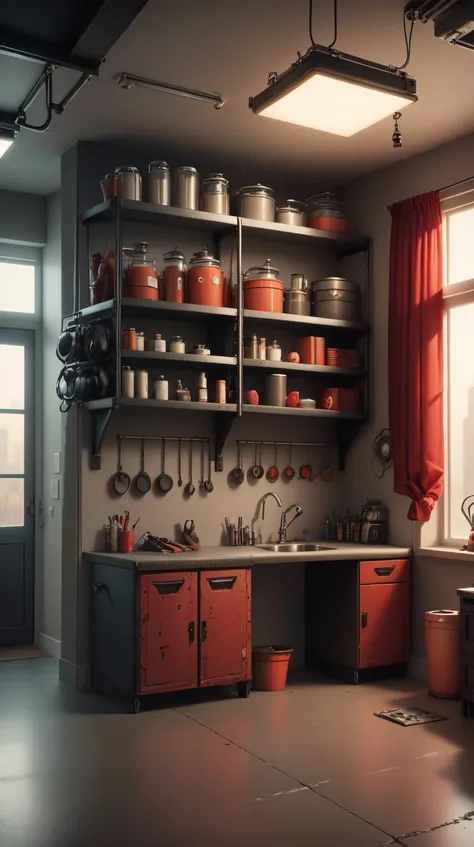 <lora:DeadpoolStyle:1> DeadpoolStyle bio-printed organ production lab, shelves,wall art/paintings,drawer organizers,traps and snares, needle weaving tapestry,gneiss,concrete flooring
, bioluminescent organisms, wall washers, retrofuturism, sci-fi
, (leather:0.6), (Masterpiece:1.3) (best quality:1.2) (high quality:1.1)