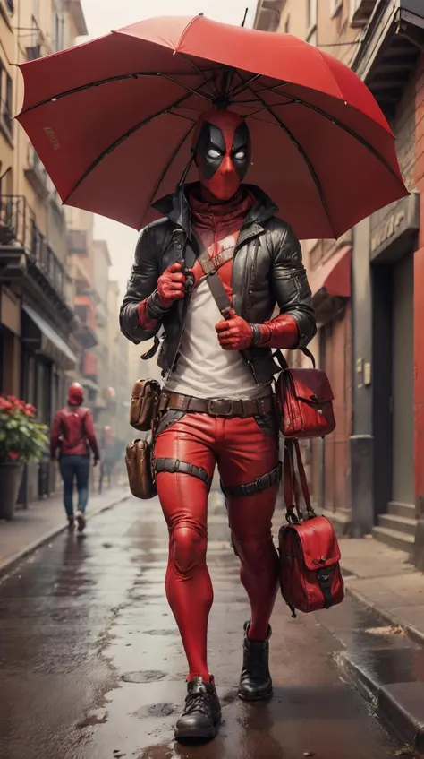 <lora:DeadpoolStyle:1> DeadpoolStyle Pocket-sized umbrella, (leather:0.6) <lora:add_detail:0.5>, (Masterpiece:1.3) (best quality:1.2) (high quality:1.1)