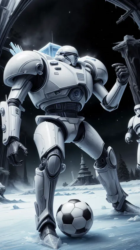 <lora:GalacticEmpireStyle:0.7> GalacticEmpireStyle, white, a Hispanic man playing a friendly match of soccer with his friends, hi-tech plastic, worldofice a Hispanic man playing a friendly match of soccer with his friends, frozen, fantasy, scifi, magical, frosty <lora:WorldofIce:0.7>