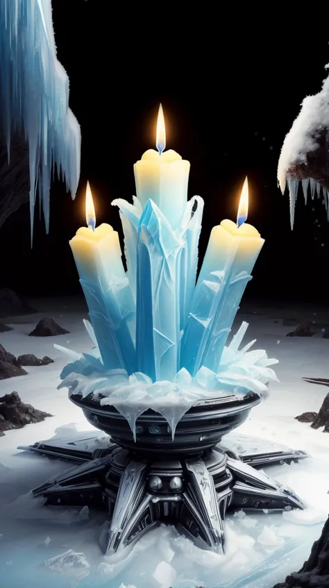 <lora:GalacticEmpireStyle:0.7> GalacticEmpireStyle, white, artisanal beeswax candles, hi-tech plastic, worldofice artisanal beeswax candles, frozen, fantasy, scifi, magical, frosty <lora:WorldofIce:0.7>