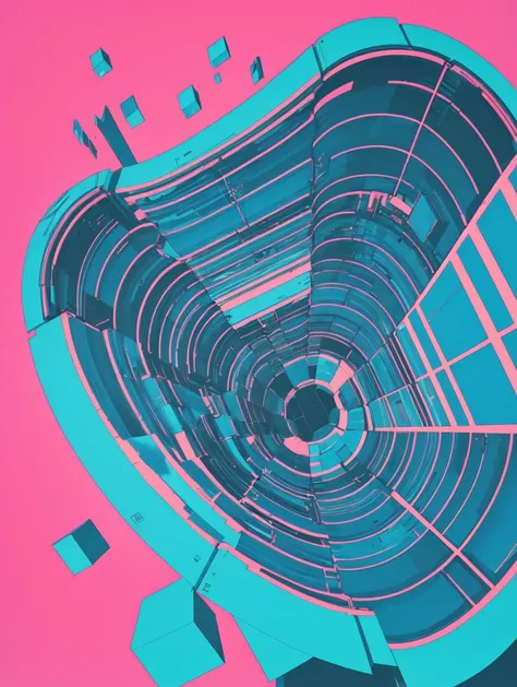 bb3l15, a colorful diagonal abstract structure made of Torus and  over a  square aqua background <lora:bb3l15:1>