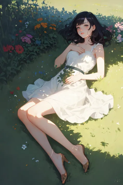 1 beautiful young woman, garden, sunny
dress, full body laying on the grass
Agnes Cecile
(masterpiece, best quality),