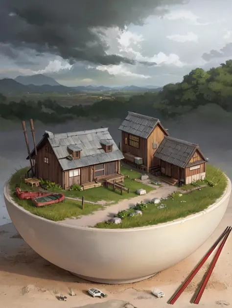 mini\(ttp\),  Utopian City Rustling Grass,Overcast Sky, miniature landscape, chopsticks <lora:miniature_V1:1@0,.5@.4>