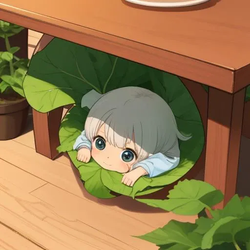 small cute vegetable living under a table