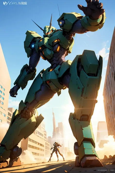 1 mech
battle stance
destroyed city
futuristic
Studio Trigger
perspective
dramatic lighting
shadow
fog
dust
(best quality, masterpiece, )