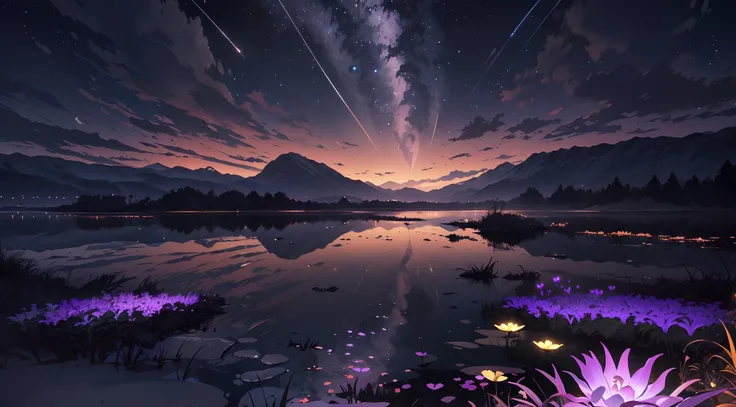 By Tomek Setowski,by Brian miller,ethereal glow. Generate an enchanting and surreal depiction of a world locked in perpetual twilight. Picture a captivating landscape where the boundaries between day and night blur into an everlasting twilight. The sky should be a mesmerizing blend of deep blues and soft purples,with a faint,ethereal glow on the horizon. Show a mystical terrain,featuring delicate,bioluminescent flora and fauna that illuminate the landscape with gentle,otherworldly radiance. Let the scene emanate a sense of tranquility,mystery,and a touch of magic. Focus on intricate details and realism to create an image that transports viewers to this captivating twilight,purple theme,