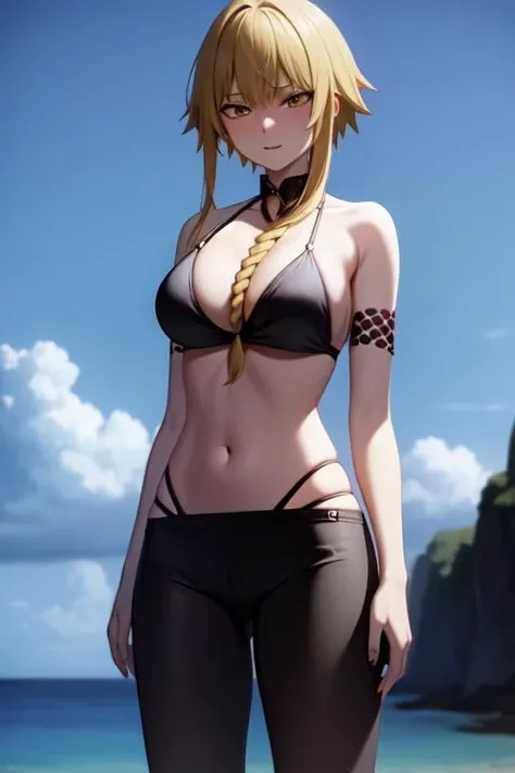 4k, 8k, extreme detail, HD, hires, absurdres, best quality, masterpiece, <lora:Medusa Gorgon:0.7>, Medusa Gorgon, noose hair, black bikini,