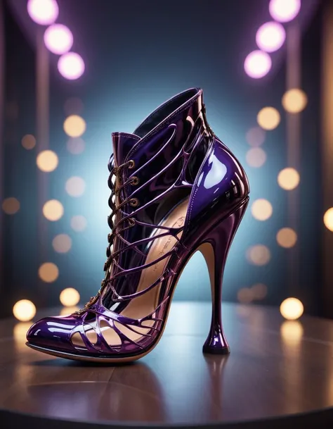 cinematic photo <lora:LatexID_-_Ai_Heels:1> [A] blurry background [B], Extremely high-resolution details, photographic, realism pushed to extreme, fine texture, incredibly lifelike . Extremely high-resolution details, realism pushed to extreme, fine texture, incredibly lifelike, art by Emil Melmoth, Marc simonetti and Makoto Shinkai,  Rule of Thirds, Distorted [Skilled:Unnatural:11] Mauve (high heels:1.3) , background, tilt shift, Evil, Glitch Art, bokeh, Nikon Z9, L USM, Concept artist, stylish shoe design . 35mm photograph, film, bokeh, professional, 4k, highly detailed