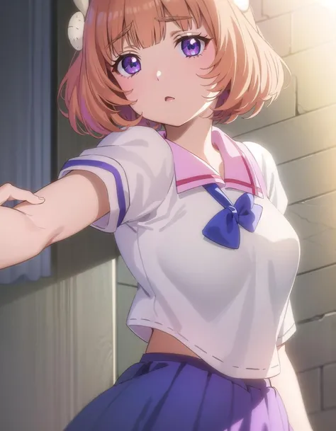 sabageyamii, <lora:sabage yamii s1-lora-nochekaiser:1>,
yamii, short hair, (purple eyes:1.1), brown hair, hair ornament, rabbit hair ornament, bangs, blunt bangs,
BREAK skirt, shirt, bow, school uniform, white shirt, short sleeves, serafuku, puffy sleeves, sailor collar, puffy short sleeves, blue bow, pink sailor collar,
BREAK indoors, classroom,
BREAK looking at viewer, (cowboy shot:1.5),
BREAK <lyco:GoodHands-beta2:1>, (masterpiece:1.2), best quality, high resolution, unity 8k wallpaper, (illustration:0.8), (beautiful detailed eyes:1.6), extremely detailed face, perfect lighting, extremely detailed CG, (perfect hands, perfect anatomy),